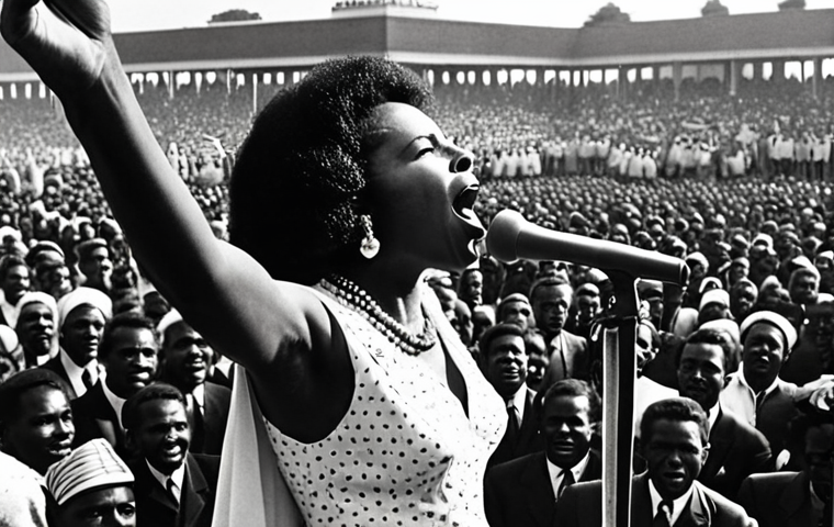 **

A powerful, evocative image depicting Diori Hamani giving a passionate speech to a large crowd. Focus on conveying the enthusiasm and hope of the post-independence era. Include elements of national pride and pan-Africanism. The style should be slightly retro, reminiscent of archival footage.

**