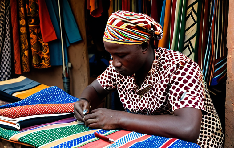 니제르에서 유명한 마켓 및 쇼핑 - **An artist in Niamey working in a small, vibrant gallery**. The artist is surrounded by paintings r...