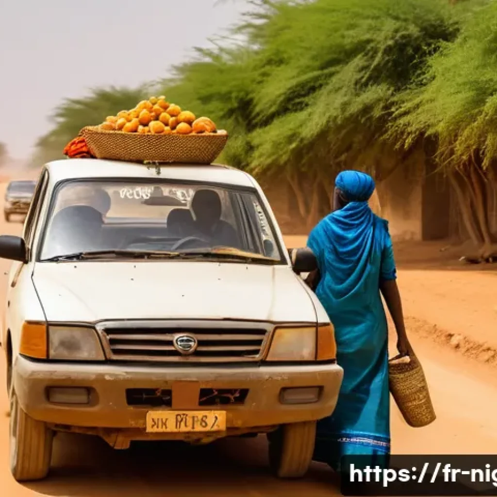 니제르 버스 및 대중교통 이용법 - **Prompt: Nigerien Taxi-Brousse Adventure**
    An authentic, vibrant scene of a crowded taxi-brouss...