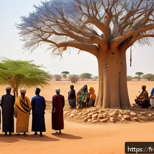 Home 31 니제르의 주요 정치 이슈 - A detailed scene depicting a diverse group of Nigerien ethnic communities—Hausa, Zarma, and Tuareg—e...